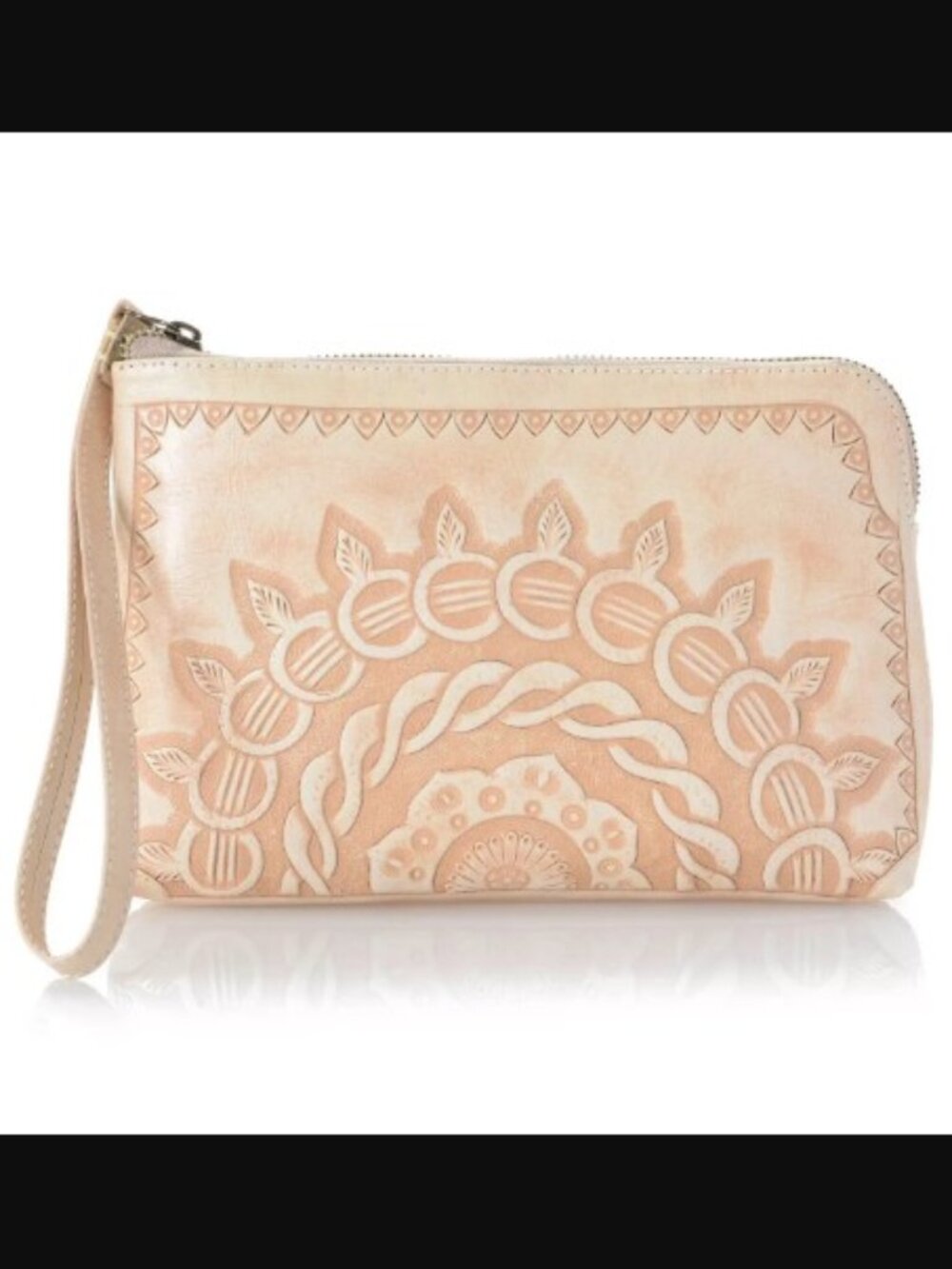 Leather POUNCH Wristlet TOOLED small HANDMADE NEW clutch Paraguay